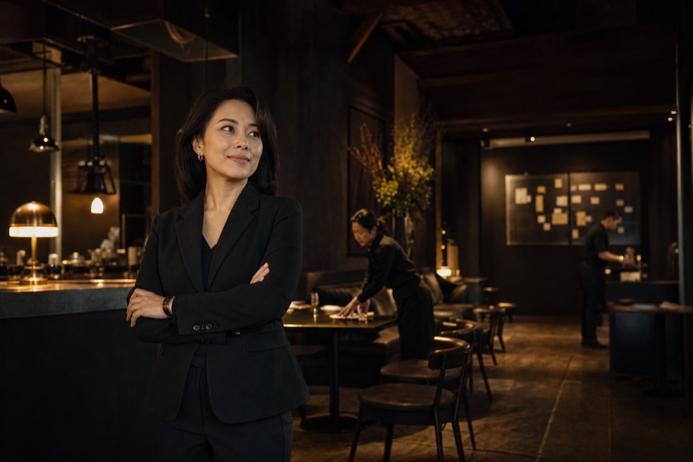 A business owner calmly leading while her team runs daily operations
